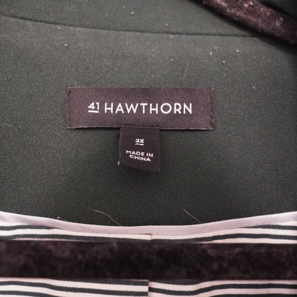 41 Hawthorn Dark Green Open Front Blazer 2X Striped Lining Career Jacket - Picture 2 of 4